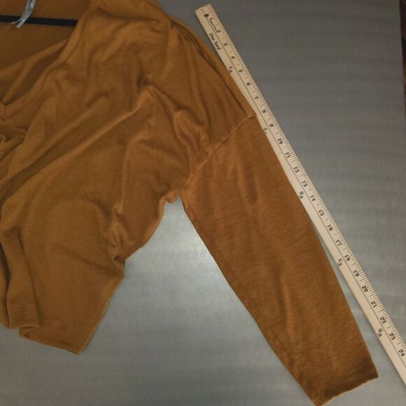 Anthropologie Long Sleeve Oversized V Neck Pullover Gold Bronze Top XL - Picture 5 of 10